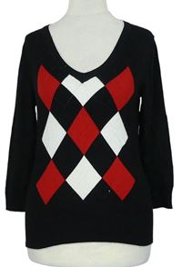 Dámsky čierno-červeno-biely károvaný ľahký sveter zn. M&S