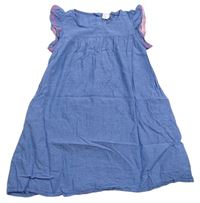 Modré plátěné šaty s výšivkou H&M