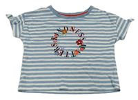 Modro-biele pruhované crop tričko s nápisom TU