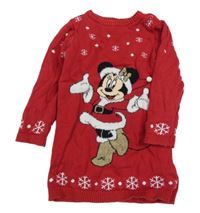 Červené pletené šaty s vločkami a Minnie Disney