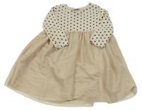 Svetlobéžové pleteno/tylové šaty s bodkami Zara