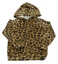 Béžová plyšová mikina s leopardím vzorom a kapucňou Matalan