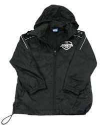 Čierna šušťáková športová bunda s potlačou a kapucňou Jako