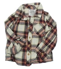 Smetanovo-tmavomodro-červená kostkovaná flanelová košile F&F