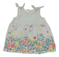 Bielo-modré pruhované bavlnené šaty s kvietkami H&M