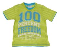 Zelené pruhované tričko s nápisom Topolino