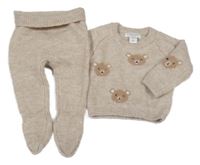 2 set - Béžové melírované pletené polodupky + mikina s medvědy Primark