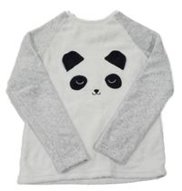 Bílo-šedé pyžamové chlupaté triko - panda Primark