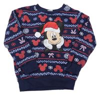 Tmavomodro-červená vzorovaná mikina s Mickeym