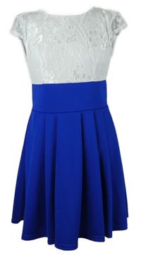 Dámske kobalově modro-biele šaty s čipkou Fei Tong