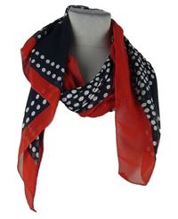 Dámský tmavomodro-červený šifonový šátek s puntíky 