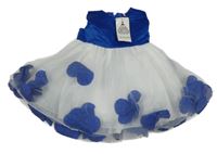 Nové - modro-bílé slavnotsní šaty s květinami