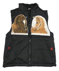 Čierna šušťáková zateplená vesta s koňmi