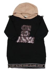 Černo-starorůžové teplákové šaty s nápisem z flitrů a kapucí River Island