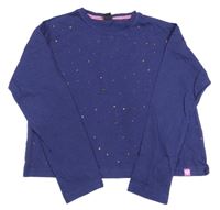 Tmavomodré crop tričko s kamienkami Desigual