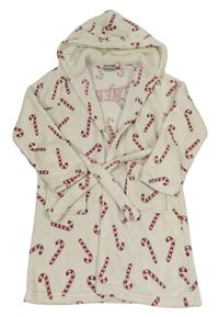 Bílý chlupatý župan s hůlkami a kapucí Destination