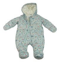 Světlezelená květovaná šusťáková zimní kombinéza s kapucí Primark