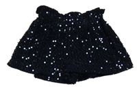 Tmavomodré sametové flitrové sukňové kraťasy Monsoon