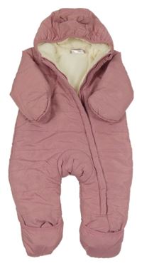 Růžová šusťáková zimní prošívaná kombinéza s kapucí Ergee,