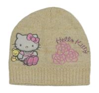 Béžová třpytivá čepice s Hello Kitty