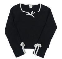 Čierny rebrovaný crop sveter s mašlou River Island