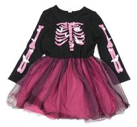 Kockovaným - Čierno-ružové šaty s kostrou a tylovou sukní Shein