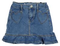 Modrá rifľová sukňa s volánikom a srdiečkami