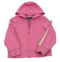 Růžová propínací mikina s pruhy na rukávech a kapucí Ralph Lauren