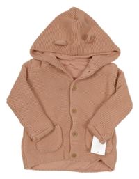 Nové - Růžový propínací podšitý svetr s kapucí George