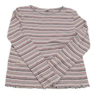 Starorůžovo-bielo-modré pruhované rebrované tričko Yigga