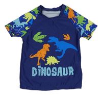 Tmavomodré UV tričko s dinosaurami Shein