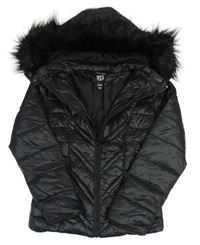 Čierna šušťáková prešívaná zateplená bunda s kapucňou New Look
