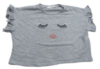 Sivé melírované crop tričko s obličejem George