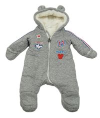 Šedo-bílá pletená zateplená kombinéza s Mickeym a kapucí Disney