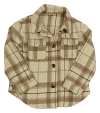 Béžovo-hnedá kockovaná flaušová košeľová bunda Tu