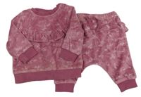 2set - Růžová sametová mikina s kytičkami + kalhoty Next