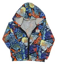 Farebná vzorovaná šušťáková bunda s nápismi a kapucňou Shein