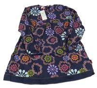Nové - Tmavomodré plátěné šaty s květy Name it