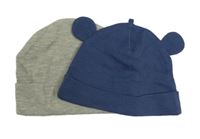 2x Šedá + tmavomodrá čepice 