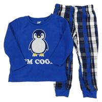 Modro-kostkované fleecové pyžamo s tučňákem Little Kids 