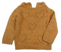 Béžovo-zlatý sveter so srdiečkami a bambulkami C&A