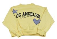 Žltá crop mikina s nápisom a nášivkami Zara