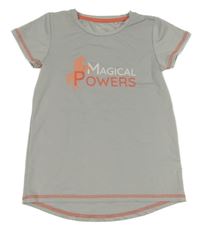 Šedé sportovní tričko s nápisem a jednorožcem Topolino