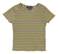 Okrovo-bielo-čierne pruhované rebrované crop tričko Primark