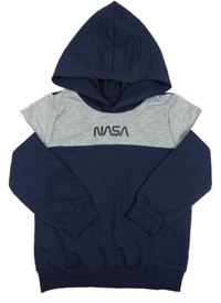 Tmavomodro-šedá mikina Nasa s kapucňou Shein