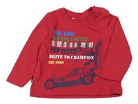 Červené triko s autem a nápisem 