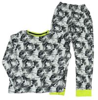 Bielo-sivo-čierno-limetkové army pyžama Nutmeg