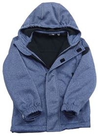Modrá melírovaná softshellová bunda s nápismi a kapucňou ACTIVE TOUCH