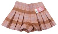 Lila-hnedo-broskvovo-biele kockované vzorované vlnené sukňové kraťasy Matalan