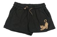 Tmavosivé teplákové kraťasy so šelmou zn. H&M